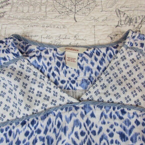 Sundance Catalog Women's Blue white ikat multi print long sleeve cotton top S - Picture 7 of 10